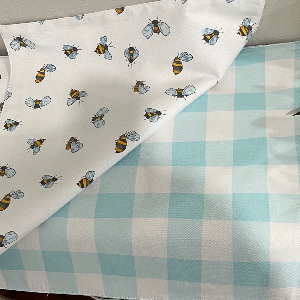 Sara Fitz Bee & Aqua Buffalo Check Placemat Set 2 of each 4 total NWT